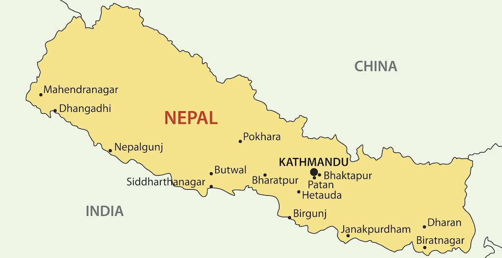 Map of Nepal with major cities