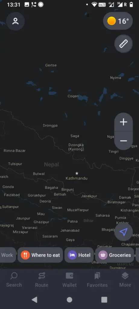 Maps.Me Home Screen - Trekking in Nepal